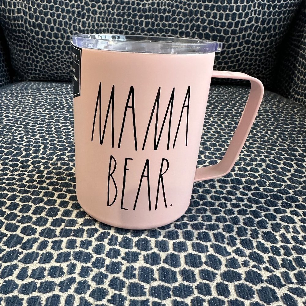 Rae Dunn MAMA BEAR Insulated Stainless Steel Travel Mug with Lid | Pink